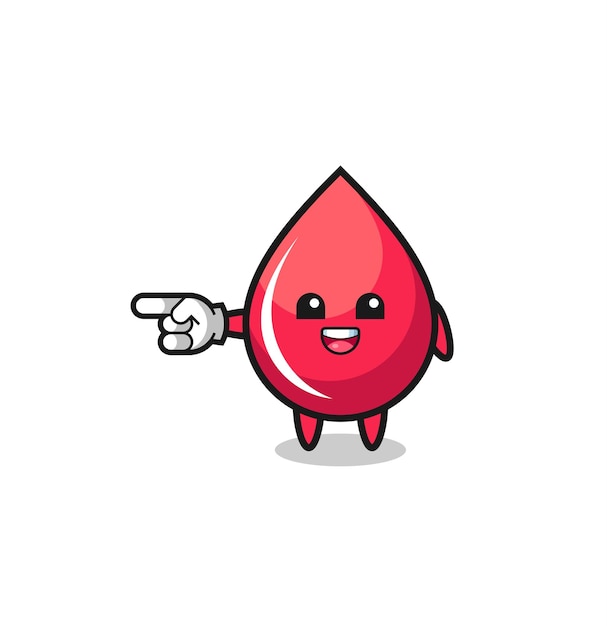 Blood drop cartoon with pointing left gesture , cute design