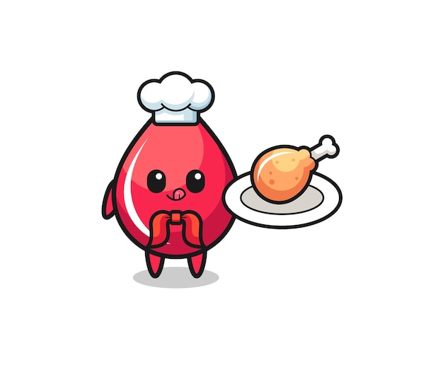 Blood drop fried chicken chef cartoon character cute design