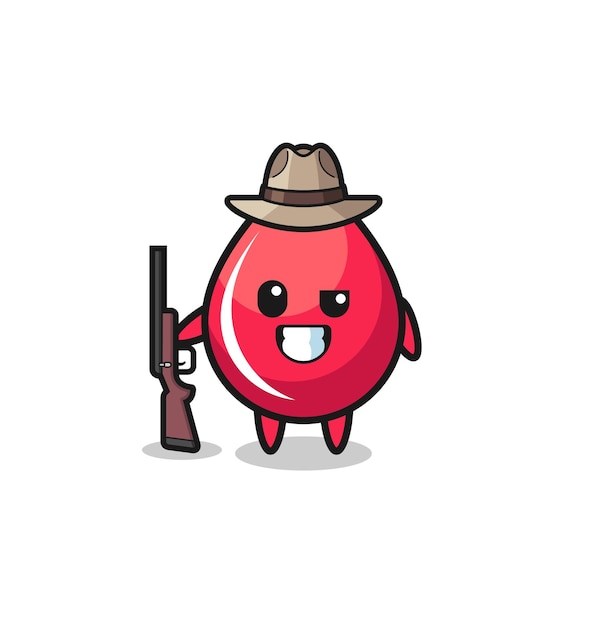 Blood drop hunter mascot holding a gun cute design