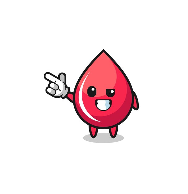 Blood drop mascot pointing top left