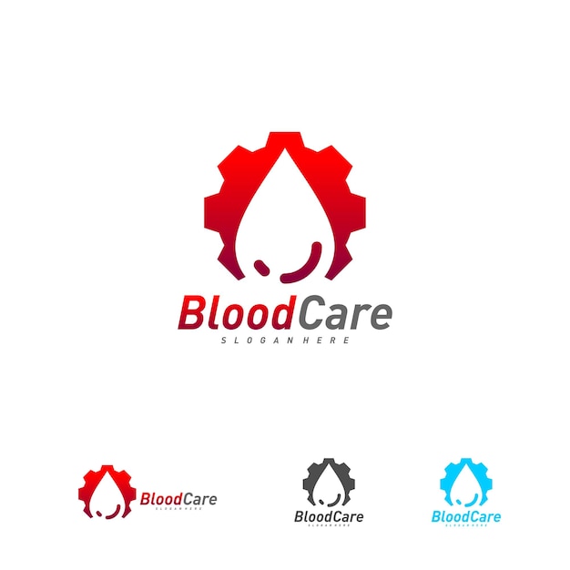 Blood droplet with Gear logo template vector Droplet Blood logo design concept