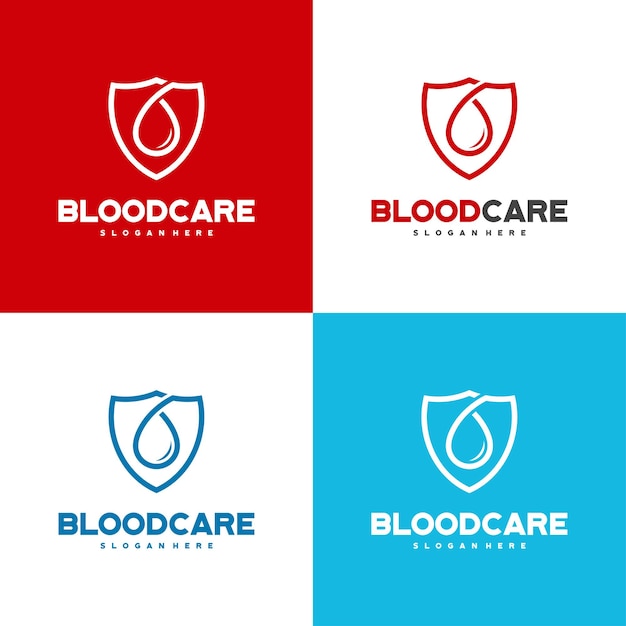 Blood Shield logo designs concept vector, Blood Care logo designs template with color variation