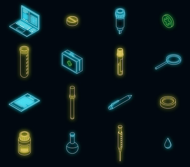 Vector blood test icons set vector neon