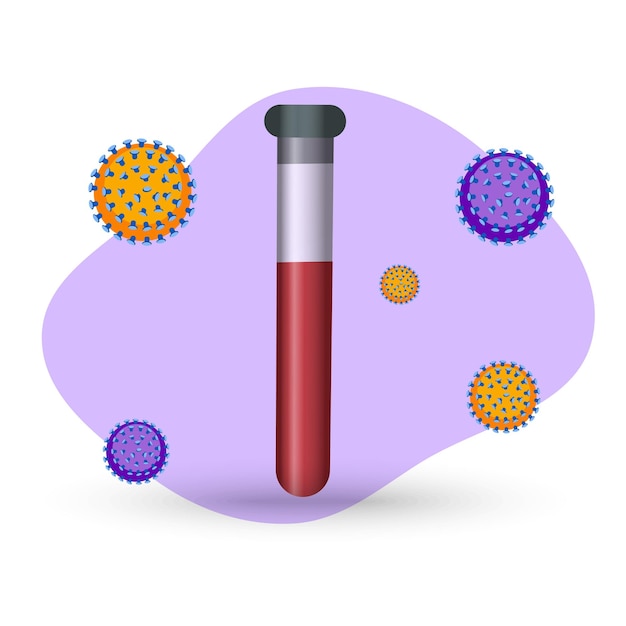 Blood test tube with virus around in vector illustration