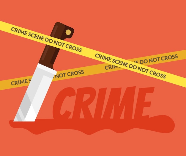 Bloody knife crime scene flat cartoon illustration