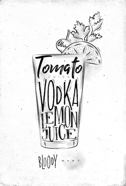 Bloody Mary cocktail with lettering