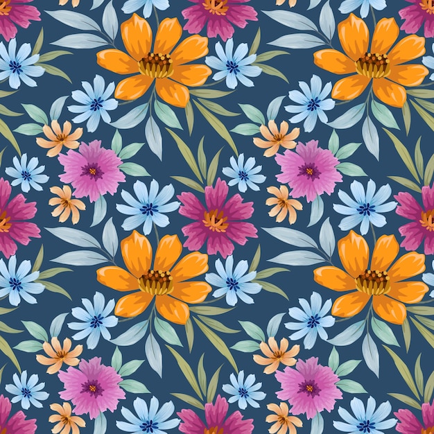 Blooming colorful flowers in seamless pattern Can be used for fabric textile wallpaper