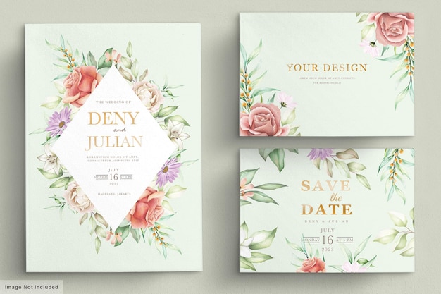 blooming floral spring invitation card set