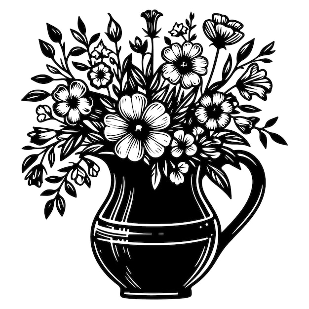 Blooming Flowers Growing Out Of A Pitcher Free Svg File For Members Gardening Vector