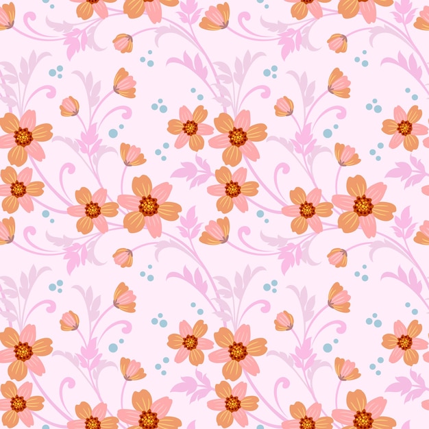 Blooming flowers on sweet pink color background seamless pattern