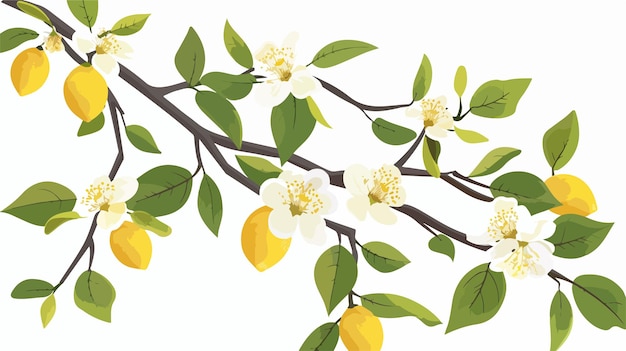 Vector blooming lemon blossom on tree branch