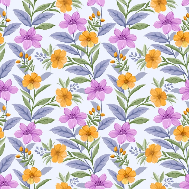 Blooming purple and yellow color flowers seamless pattern Can be use for fabric textile wallpaper