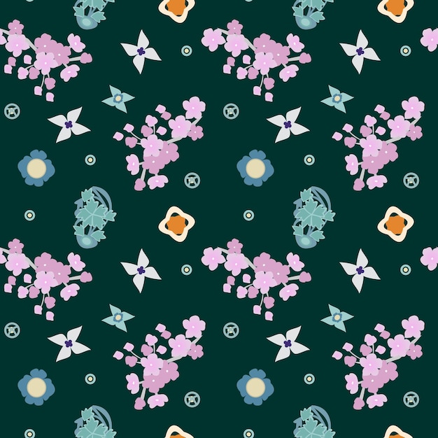 Blooming sakura seamless pattern. Japanese cherry blossom.