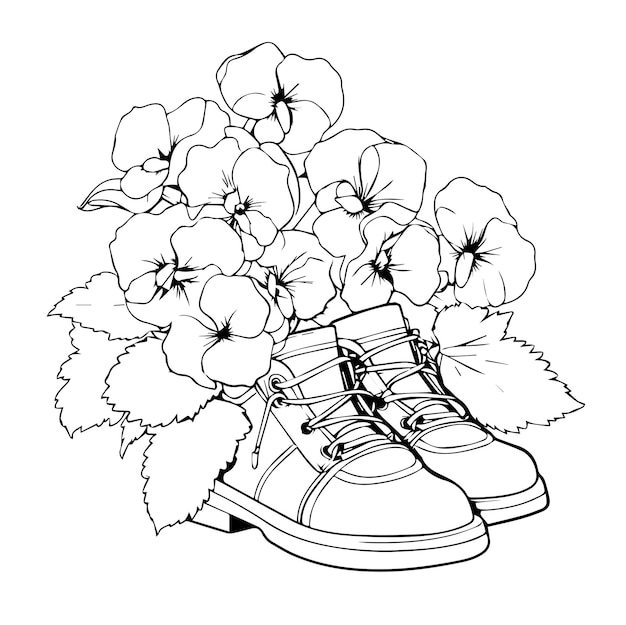 Vector blooming in shoe coloring page