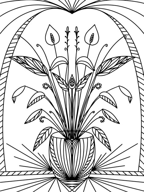 Blooming spathiphyllus flower houseplant illustration coloring book