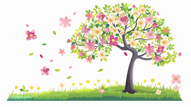 Vector blooming spring time tree with flowers vector illustration