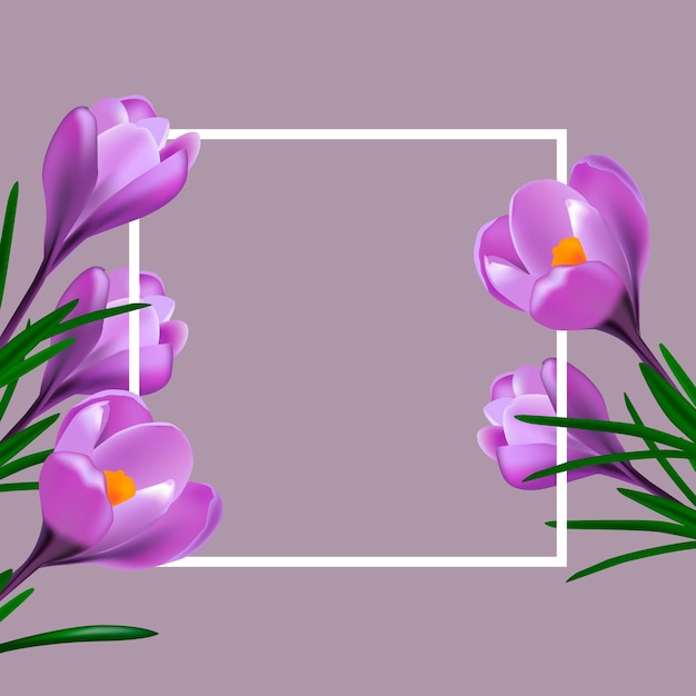 Blooming Square Flower Frame Vector Illustration Template