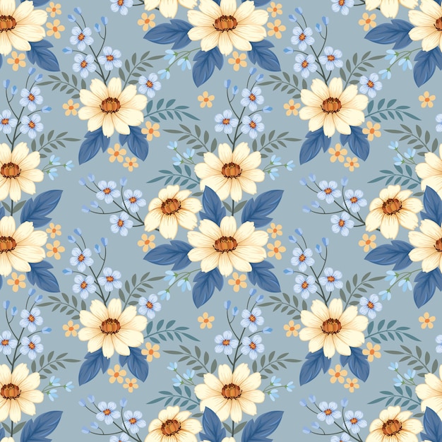 Blooming yellow flowers and small flowers seamless pattern