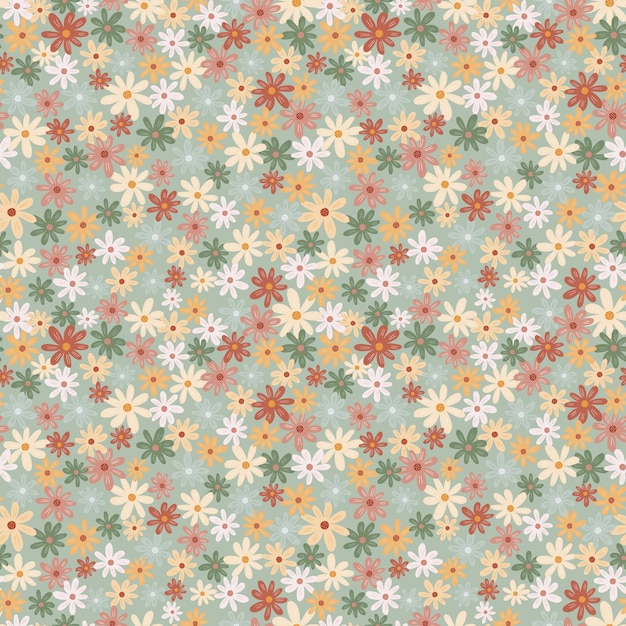 Blossom ditsy seamless pattern. Small chamomile print. Cute floral ornament.