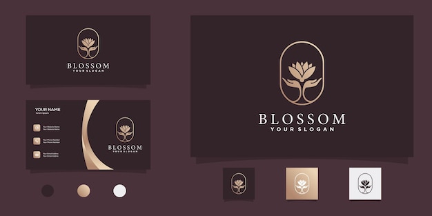 Blossom logo with unique flower color shape and business card design template Premium Vector