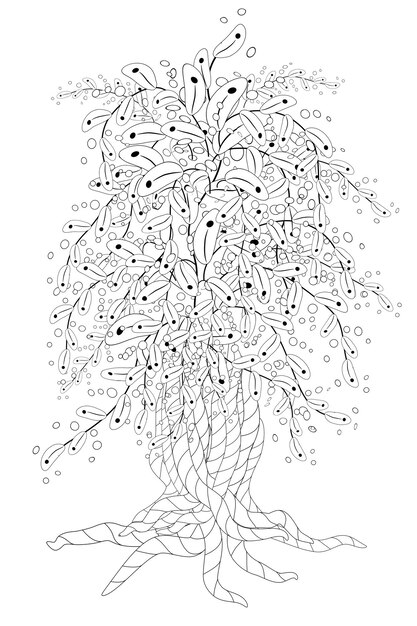 Vector blossom tree coloring book for adult doodles for meditation