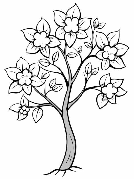 Blossoming branch of an apple tree colouring book pages for children and adults with vector design