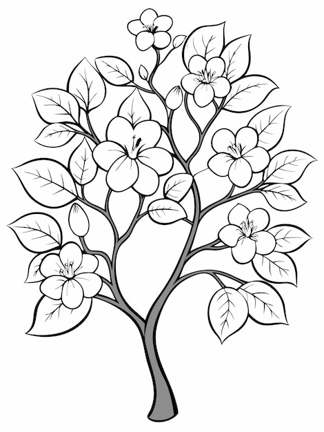 Vector blossoming branch of an apple tree colouring book pages for children and adults with vector design