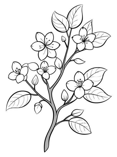 Vector blossoming branch of an apple tree colouring book pages for children and adults with vector design