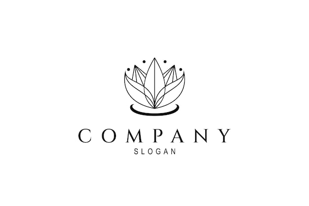 Blossoming lotus flower logo in linear design style concept