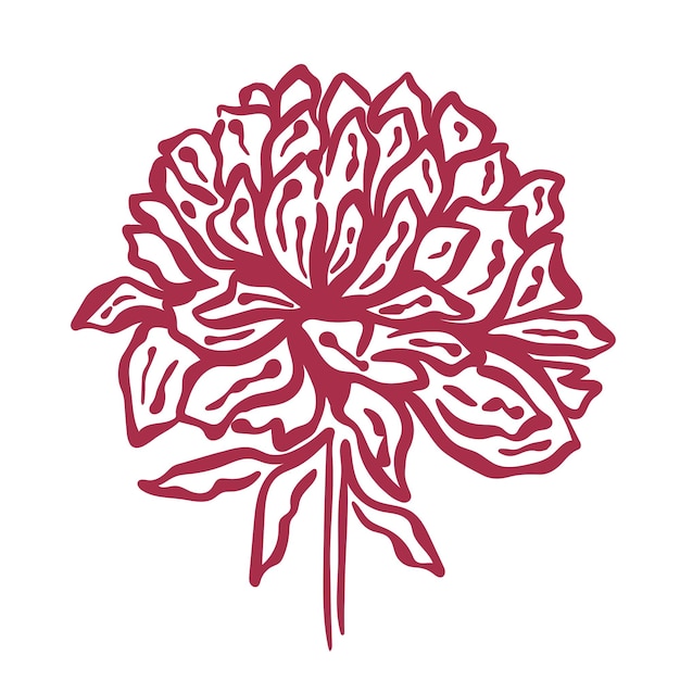 Blossoming peony silhouette hand engraving isolated object