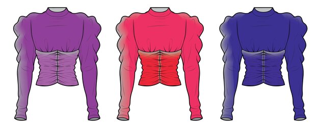 Blouse flat sketch technical drawing vector illustration template