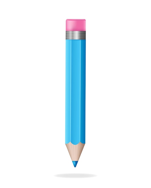 Blue 3d pencil with Eraser Stationery tool Volumetric wooden object