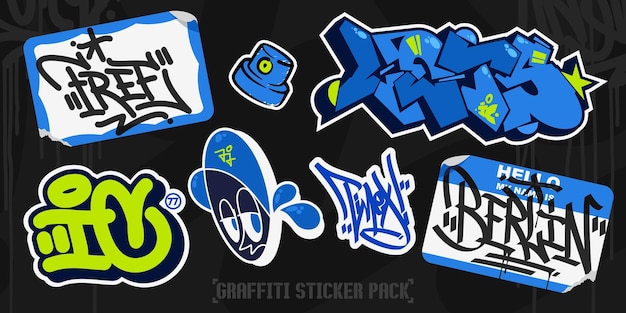 Vector blue abstract colorful urban graffiti style sticker bombing with some street art lettering