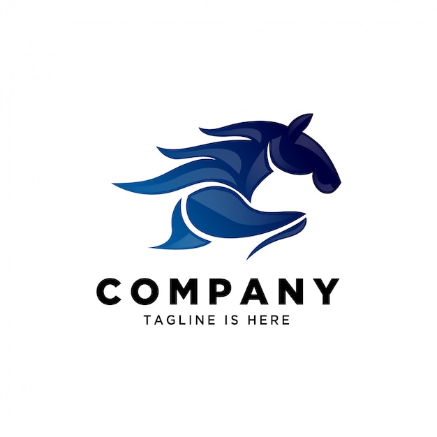 blue abstract running fast horse speed logo