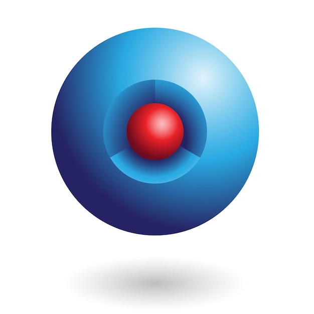 Blue Abstract Shiny 3d Sphere Logo Icon with a Red Core