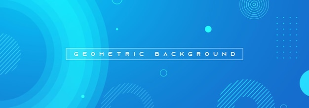 Blue abstract vector long banner Business minimal gradient background with circles and copy space