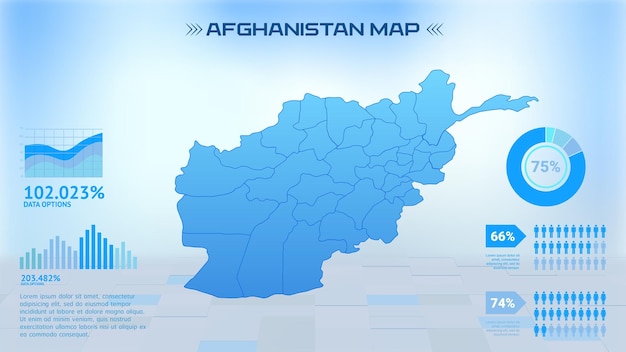 Blue Afghanistan Map Map with States Political Afghanistan infographic map vector illustration