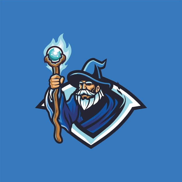 Blue alchemy wizard with magic wand