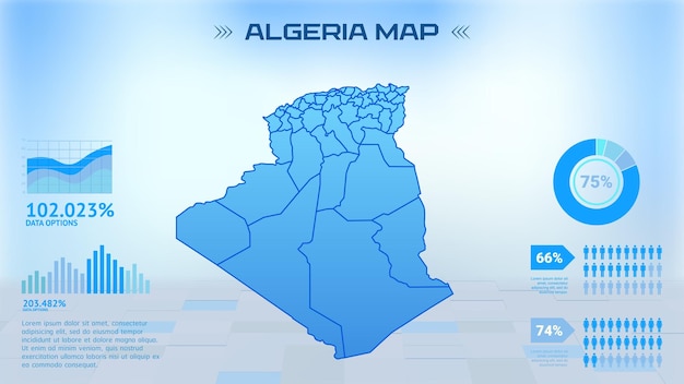 Vector blue algeria map map with states political algeria infographic map vector illustration