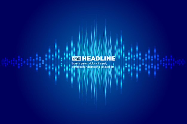 Vector blue as the sound wave pulsating line internet technology vector background