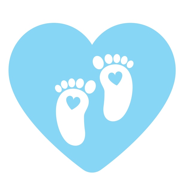 Vector blue baby footprint for boy baby feet with heart icon