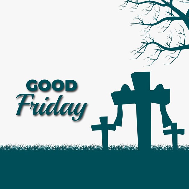 A blue background with a cemetery and a sign that says good friday.