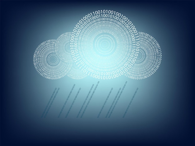 Blue background with computer cloud with a rain silhouette drawn from figures