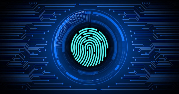 A blue background with a fingerprint in the center.