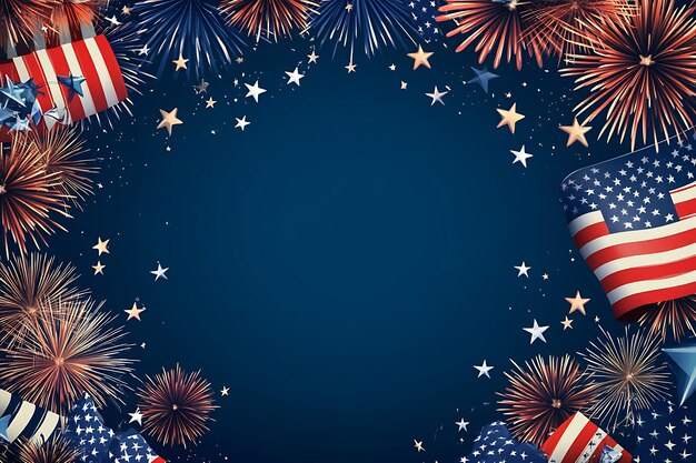 Vector a blue background with fireworks and a blue background with a frame that says fireworks