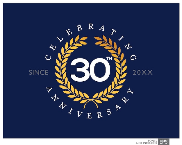 A blue background with a gold logo that says celebrating 30 years.