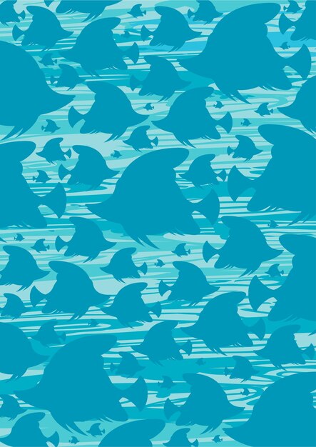 A blue background with a lot of fish swimming in the water.