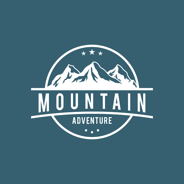 A blue background with a mountain logo on it