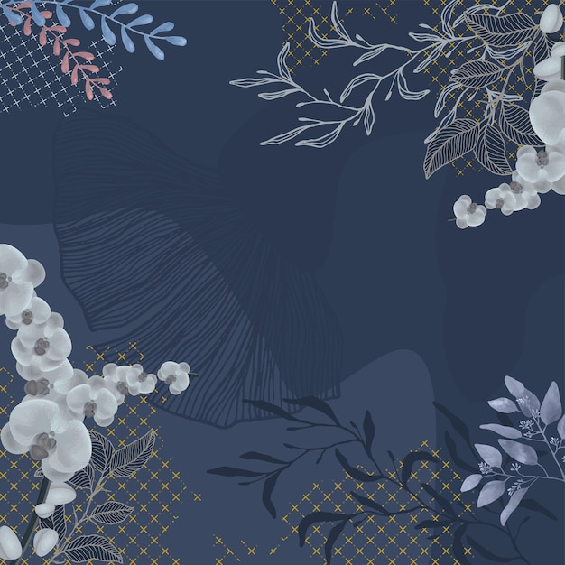 A blue background with a pattern of flowers and leaves.