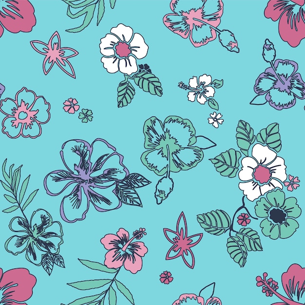 A blue background with a pattern of flowers and leaves.